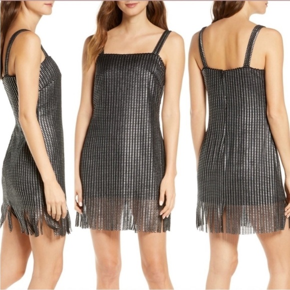 Sho by Tadashi Shoji Black Sheath Mini Metallic Fringe Dress - Picture 1 of 16